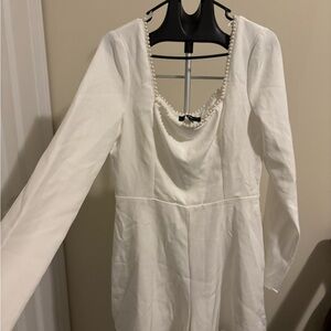 Elegant White Dress with Pearl Detailing